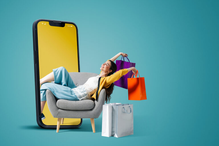 Fashionable woman doing online shopping